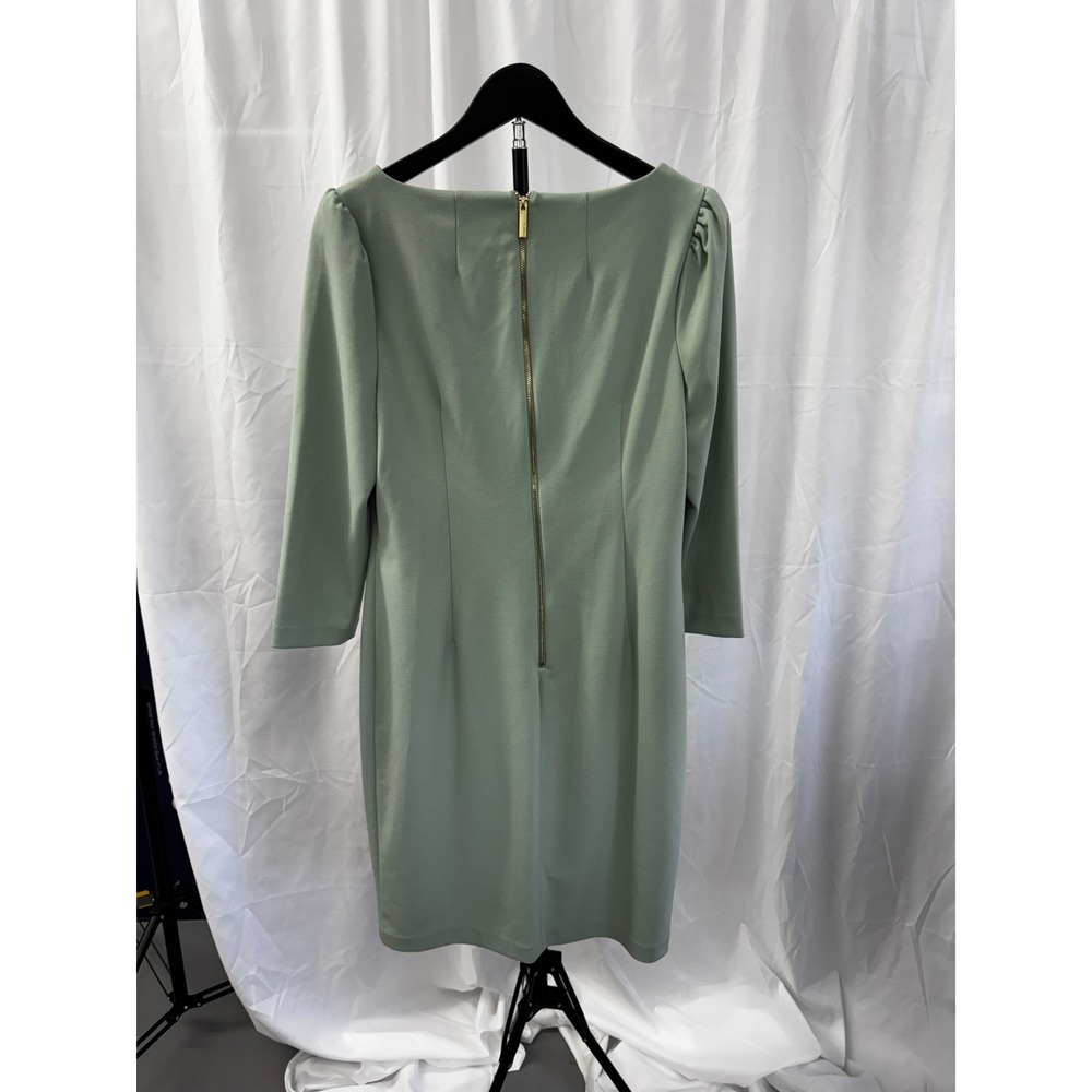 Calvin Klein Seafoam Green Exposed Gold Zip 3/4 Sleeve Sheath Office Dress Sz 12 - Picture 7 of 12
